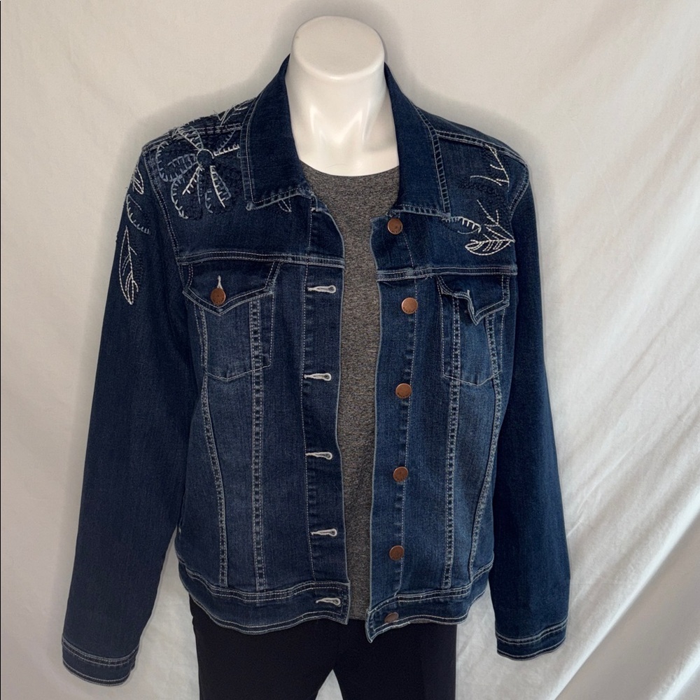Max Jens Embroidered Dark Wash Denim Jacket